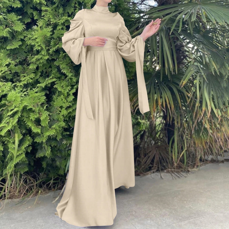 Drune | Elegantes Frauen Muslimisch Islamisch Saati Grosgrain Einfarbig Maxi Kleid Mit Gürtel