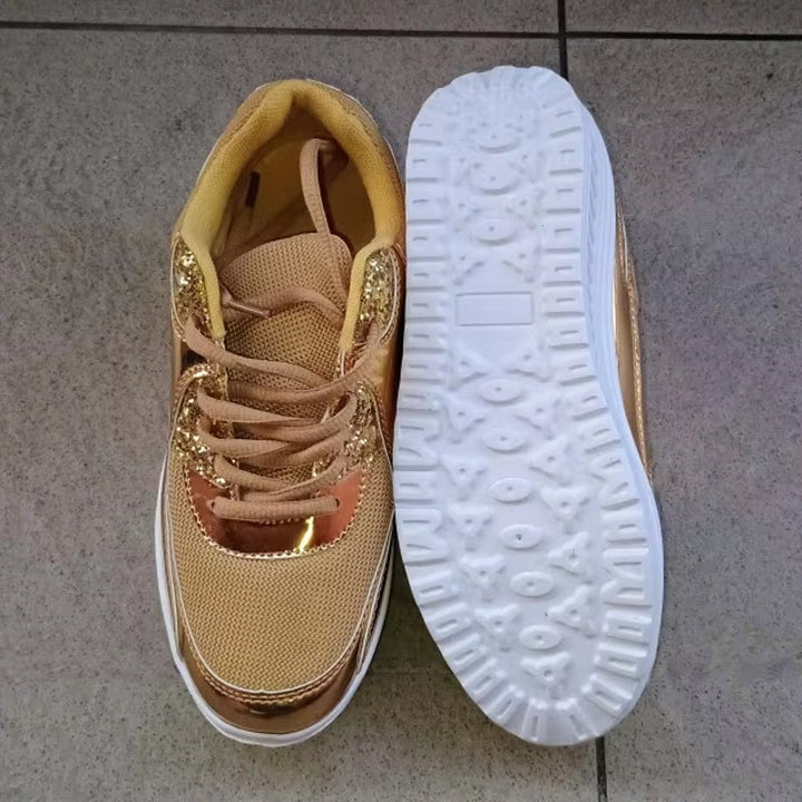 Drune | Damen goldene Schnürsenkel Plattform Sneaker