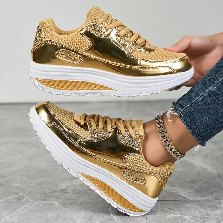 Drune | Damen goldene Schnürsenkel Plattform Sneaker