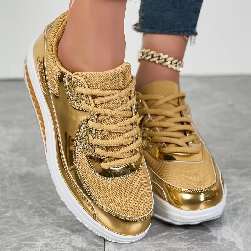 Drune | Damen goldene Schnürsenkel Plattform Sneaker