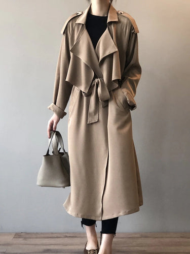 Drune | Eleganter Langer Trenchcoat Bürotasche mit Gürtel