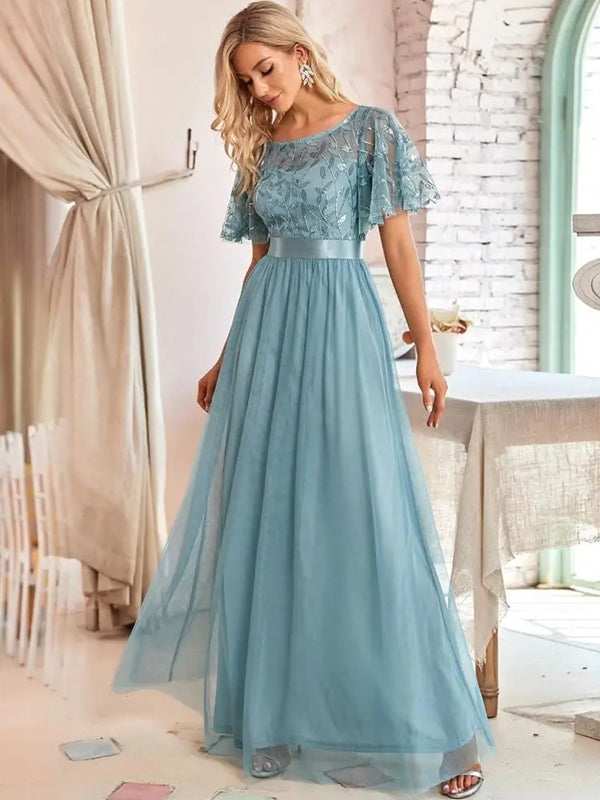 Drune | Glänzendes Netz Blütenblattkleid Glänzendes Abendkleid