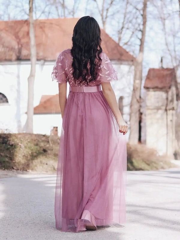 Drune | Glänzendes Netz Blütenblattkleid Glänzendes Abendkleid