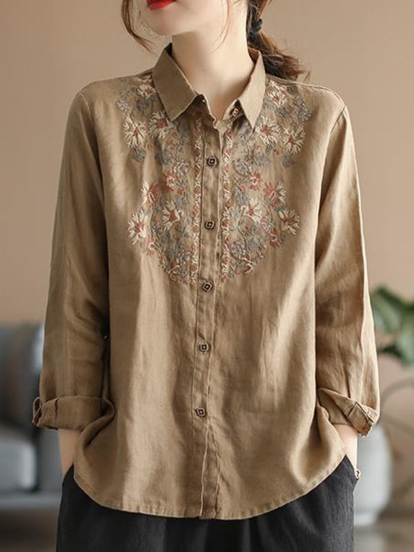 Drune | Bequemes ethnisches blumiges Baumwoll-Leinen-Shirt für Frauen