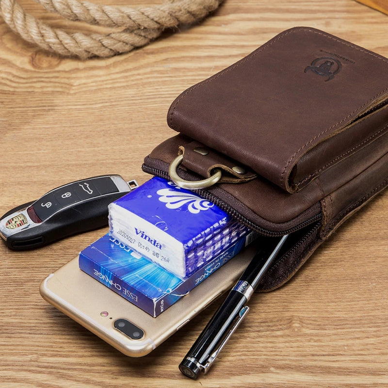 Drune | Hochwertige Leder 7 Zoll Telefon Geschenk Gürtel Tasche