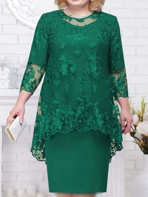Drune | Elegantes Spitzenmuster 3/4 ärmelig Damen Abendkleid