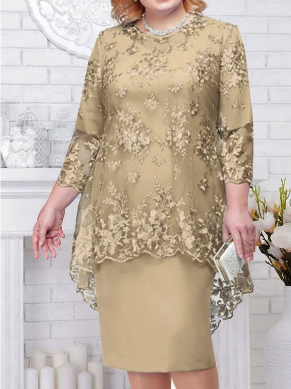 Drune | Elegantes Spitzenmuster 3/4 ärmelig Damen Abendkleid
