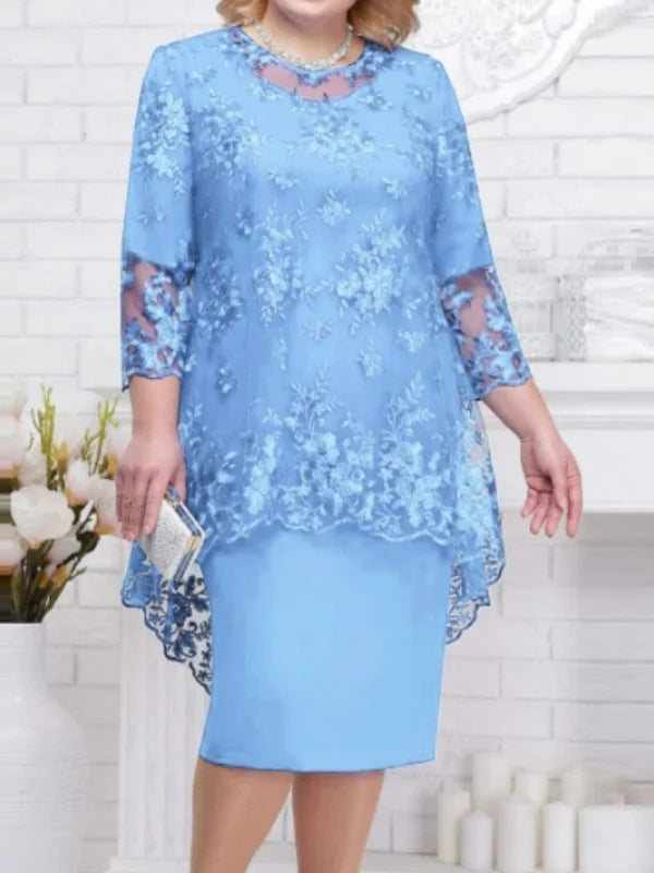 Drune | Elegantes Spitzenmuster 3/4 ärmelig Damen Abendkleid