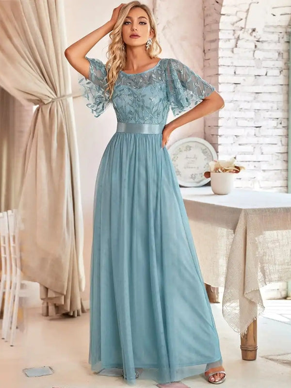 Drune | Glänzendes Netz Blütenblattkleid Glänzendes Abendkleid
