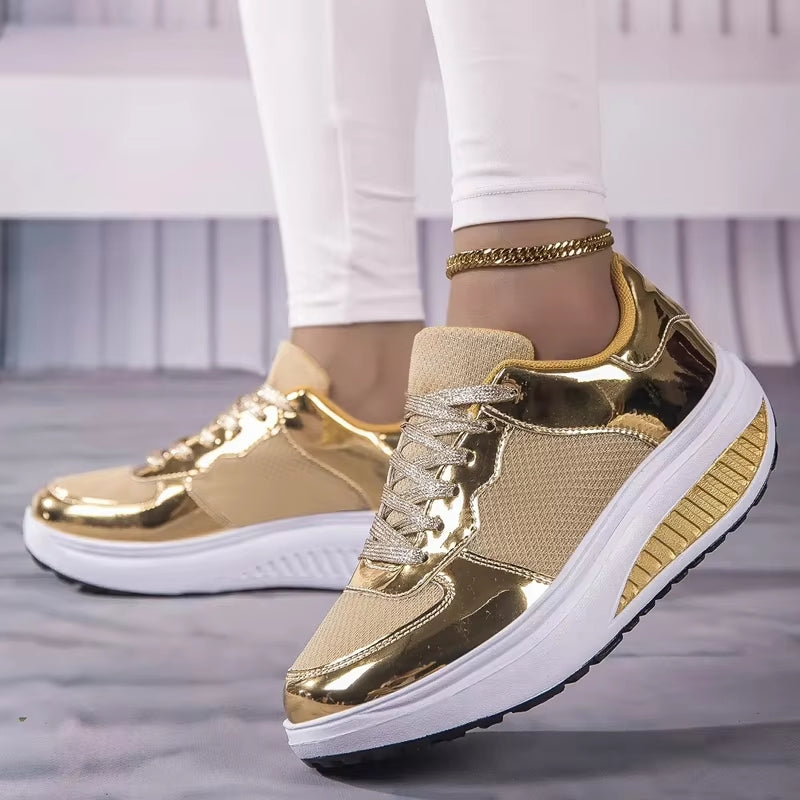 Drune | Damen goldene Schnürsenkel Plattform Sneaker