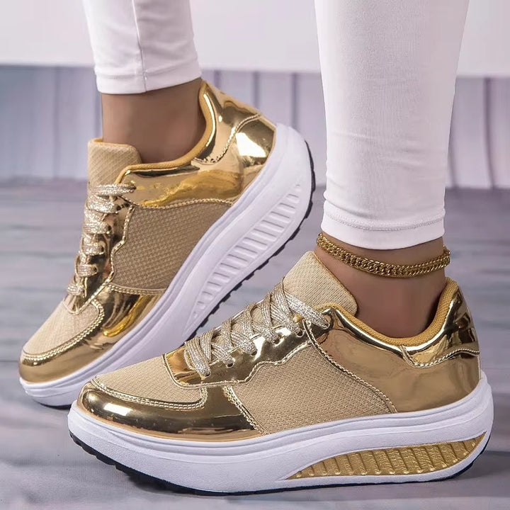 Drune | Damen goldene Schnürsenkel Plattform Sneaker