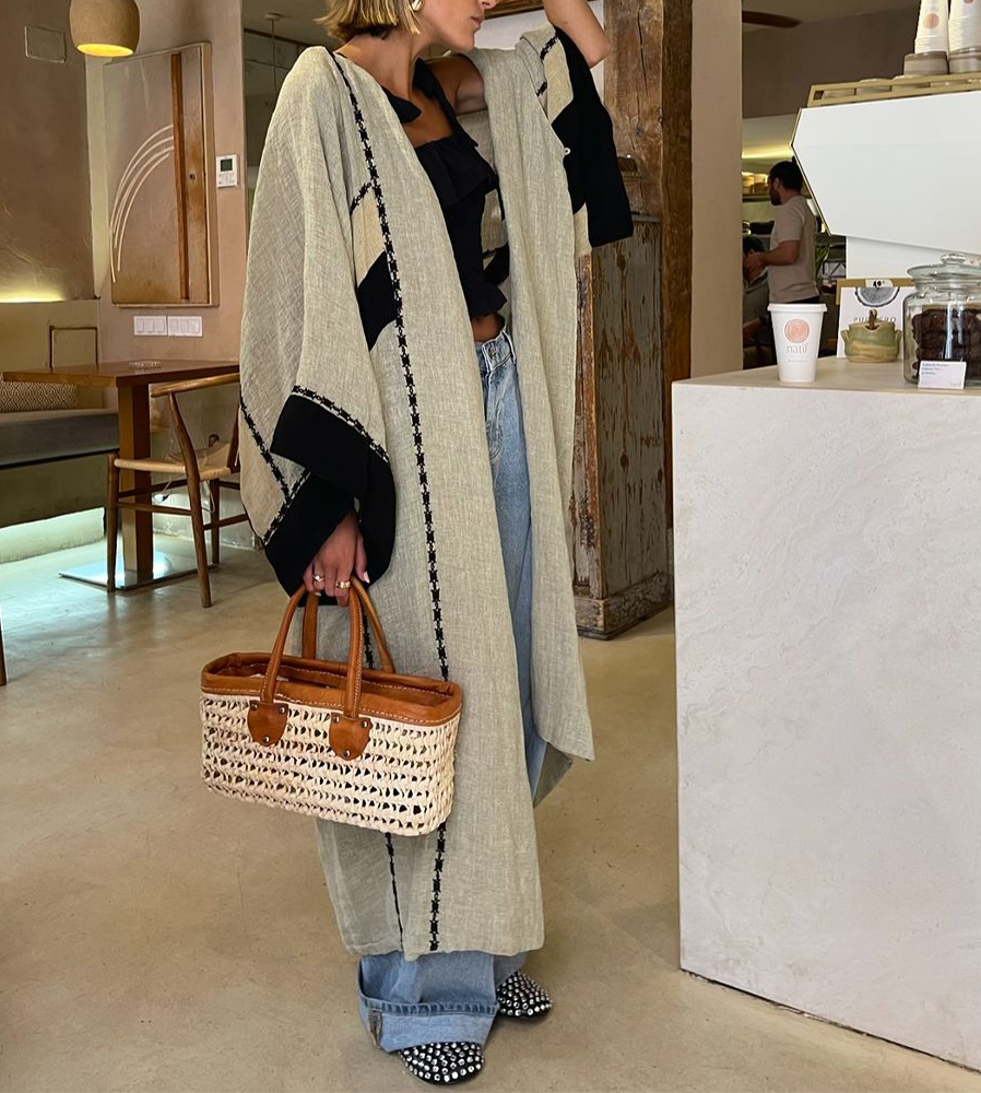 Drune | Bequeme langer Kimono mit Randdruck