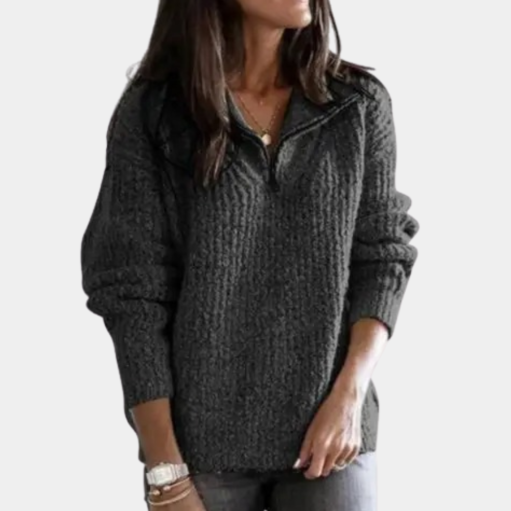 Drune | Bequemer Damen-Pullover mit Halbreißverschluss