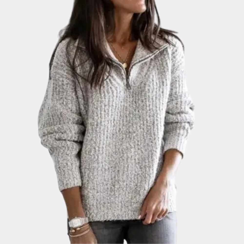 Drune | Bequemer Damen-Pullover mit Halbreißverschluss