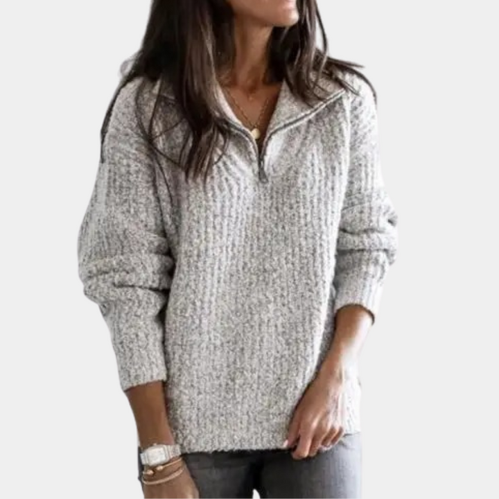 Drune | Bequemer Damen-Pullover mit Halbreißverschluss