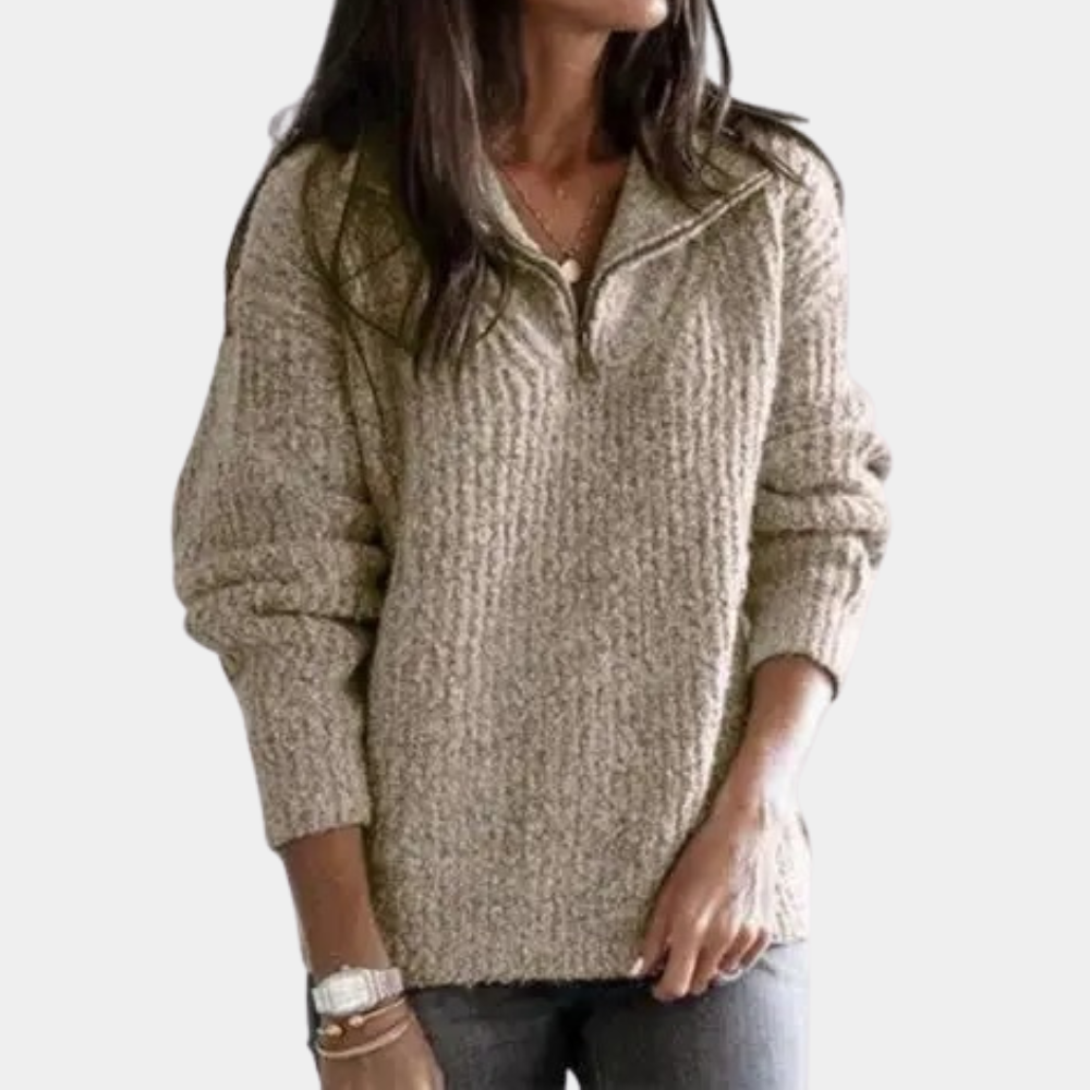 Drune | Bequemer Damen-Pullover mit Halbreißverschluss