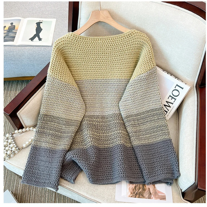 Drune | Gemütlicher Plus Size Fauler Tag Patch Farb Sweater