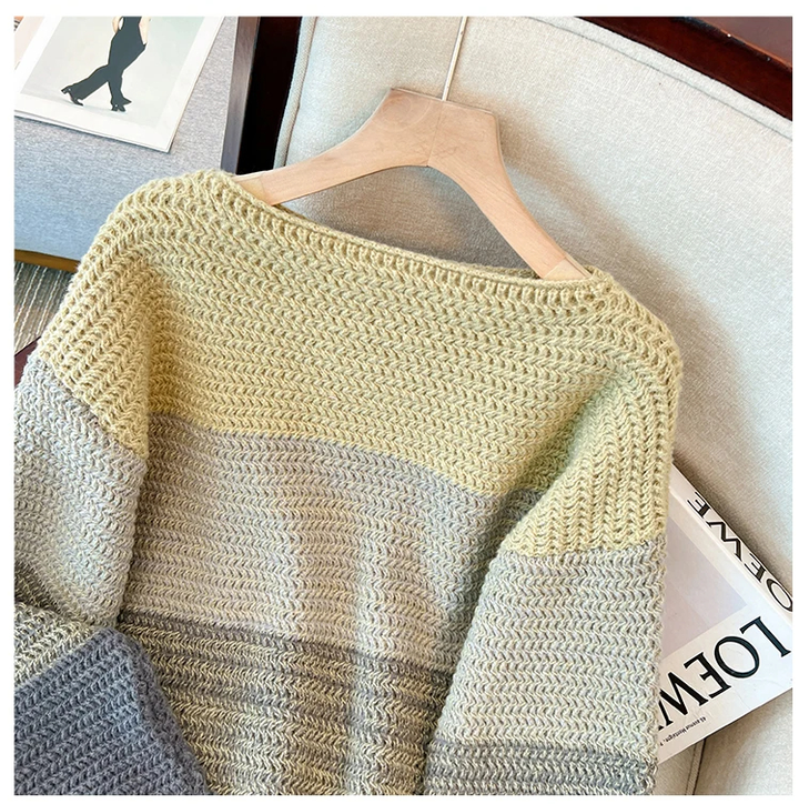 Drune | Gemütlicher Plus Size Fauler Tag Patch Farb Sweater