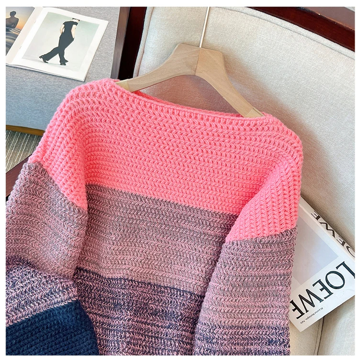 Drune | Gemütlicher Plus Size Fauler Tag Patch Farb Sweater
