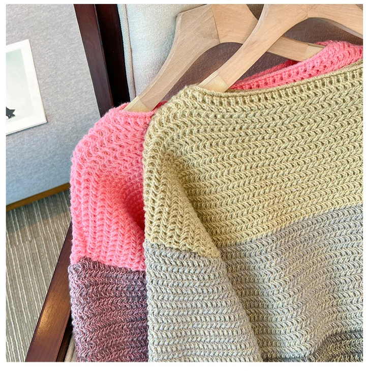 Drune | Gemütlicher Plus Size Fauler Tag Patch Farb Sweater