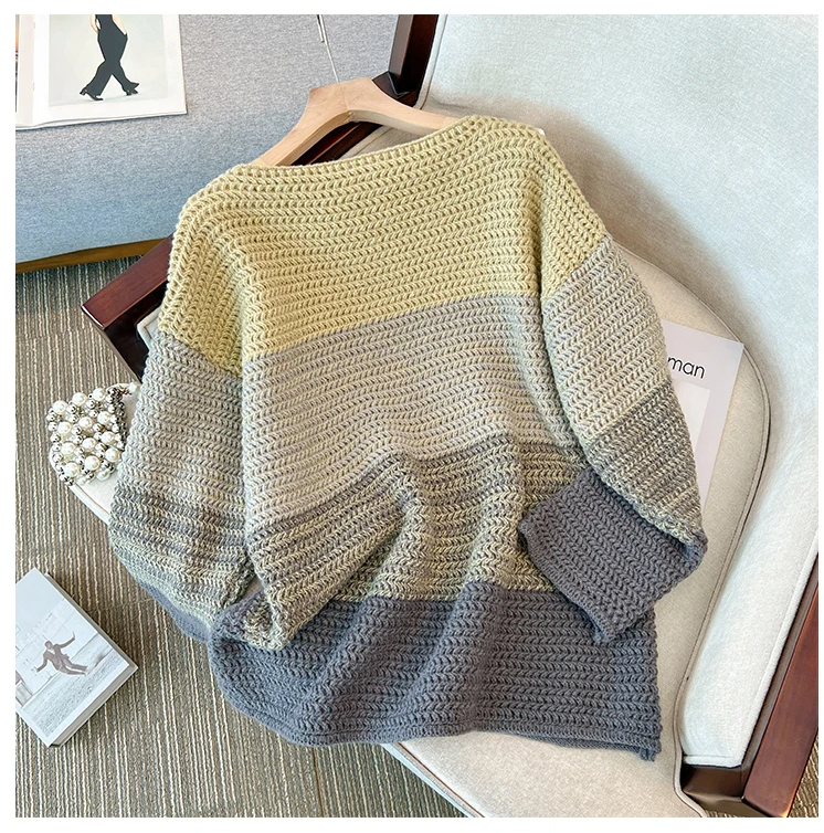 Drune | Gemütlicher Plus Size Fauler Tag Patch Farb Sweater