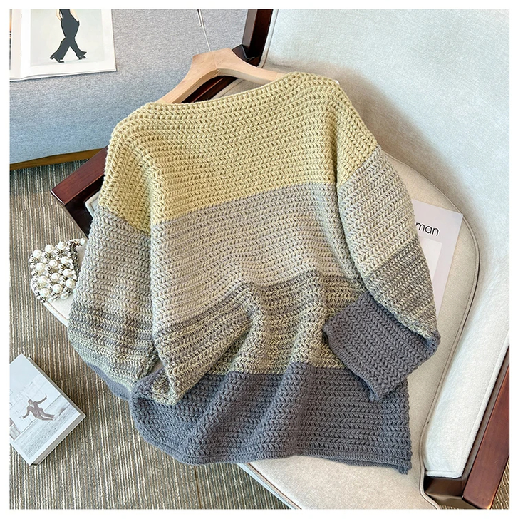 Drune | Gemütlicher Plus Size Fauler Tag Patch Farb Sweater