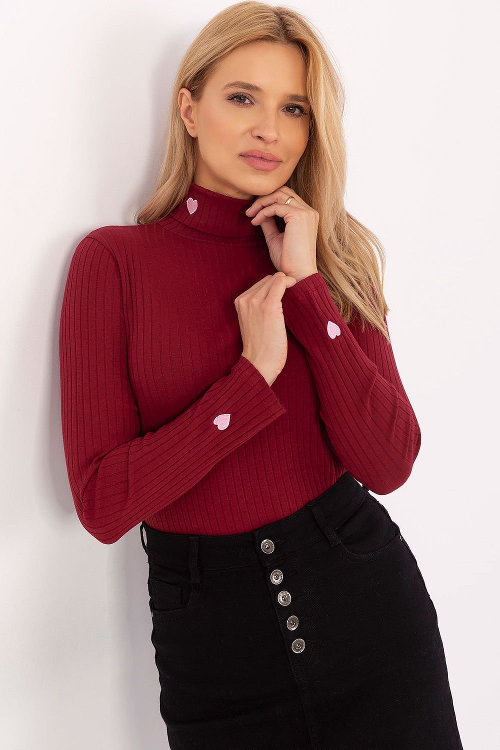Drune | Gerippte Bluse Hoher Kragen Dekorative Details