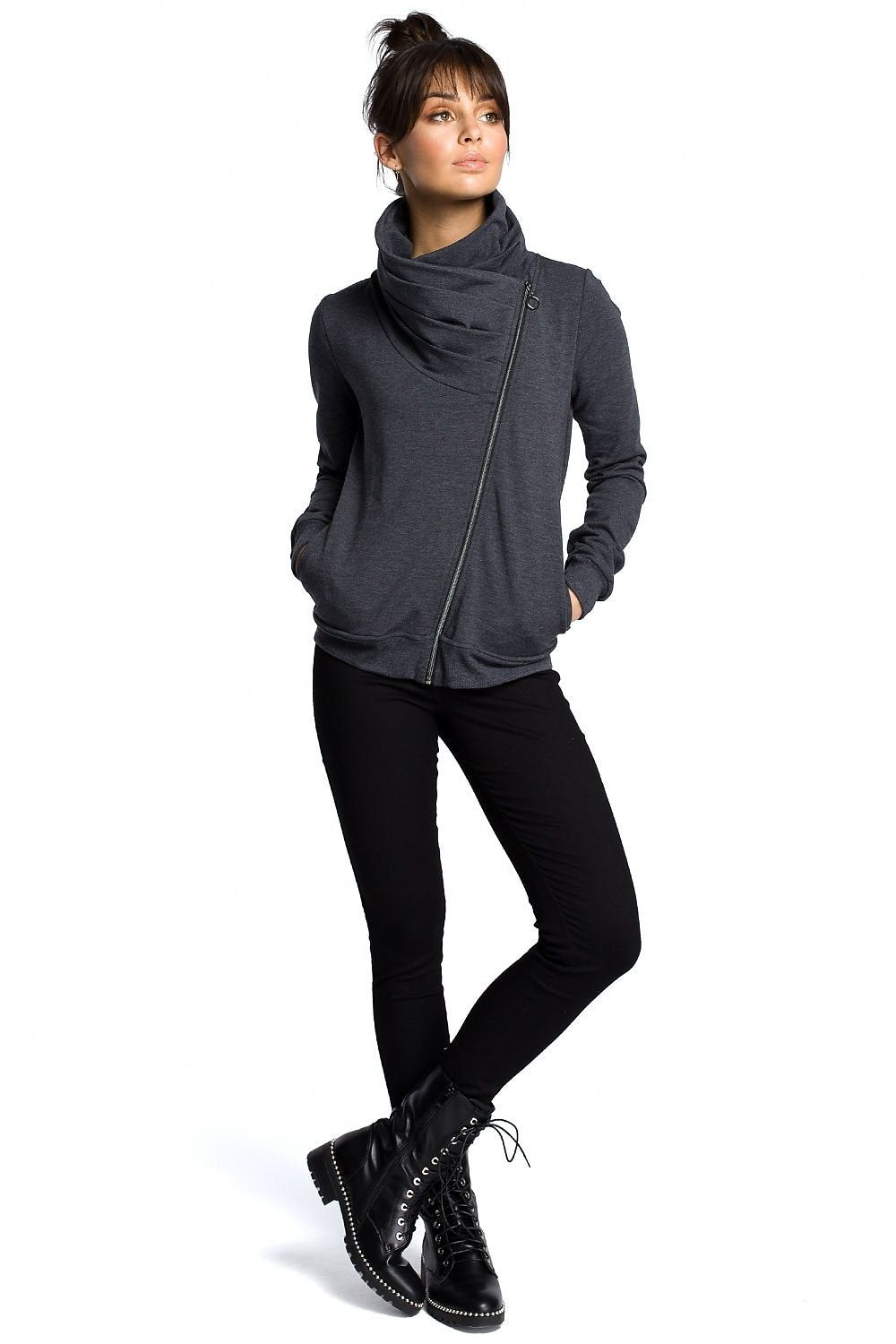 Drune | Asymmetrisches Sweatshirt mit Hohem Kragen Weich und Trendy Moderner Look