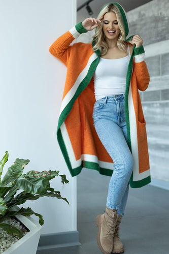 Drune | Langer Strickcardigan mit Kapuze Weich und Stilvoll Kontrastdetails
