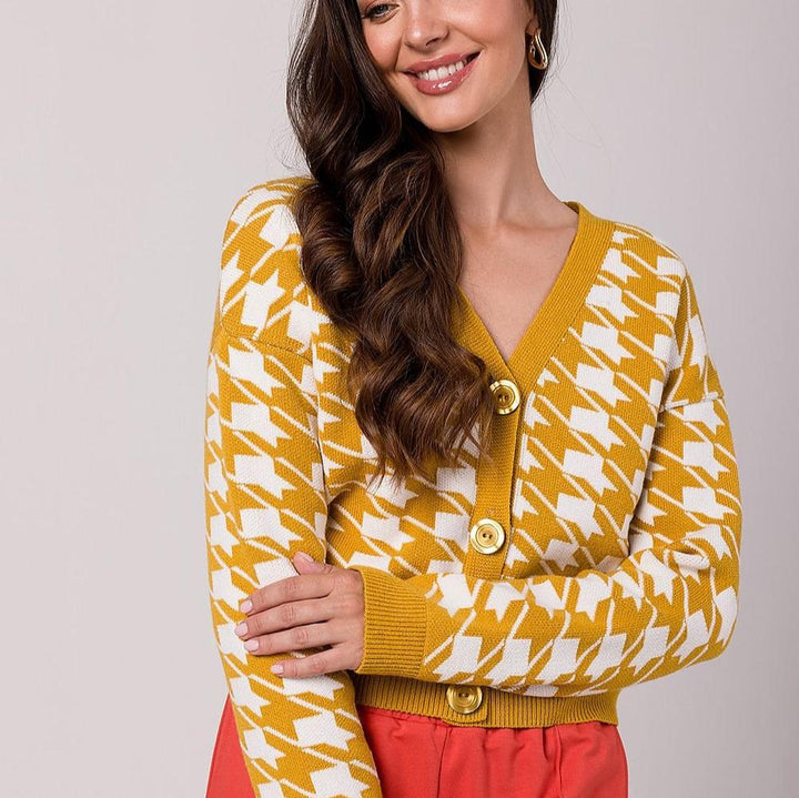 Drune | Hahnentritt Cardigan Weiche Strickware Zeitloses Muster