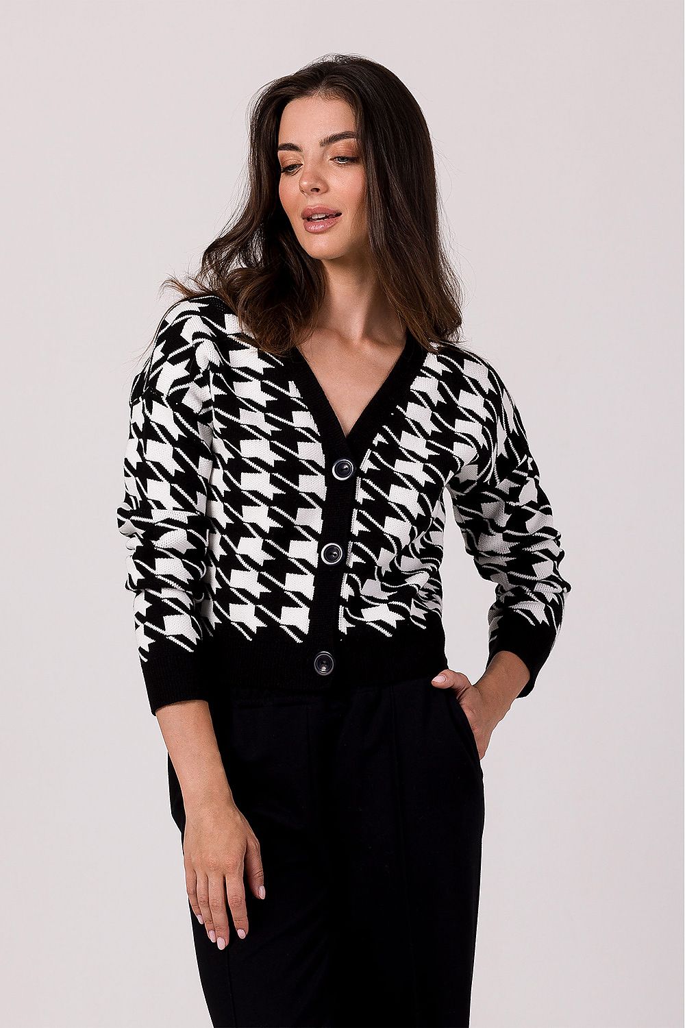 Drune | Hahnentritt Cardigan Weiche Strickware Zeitloses Muster