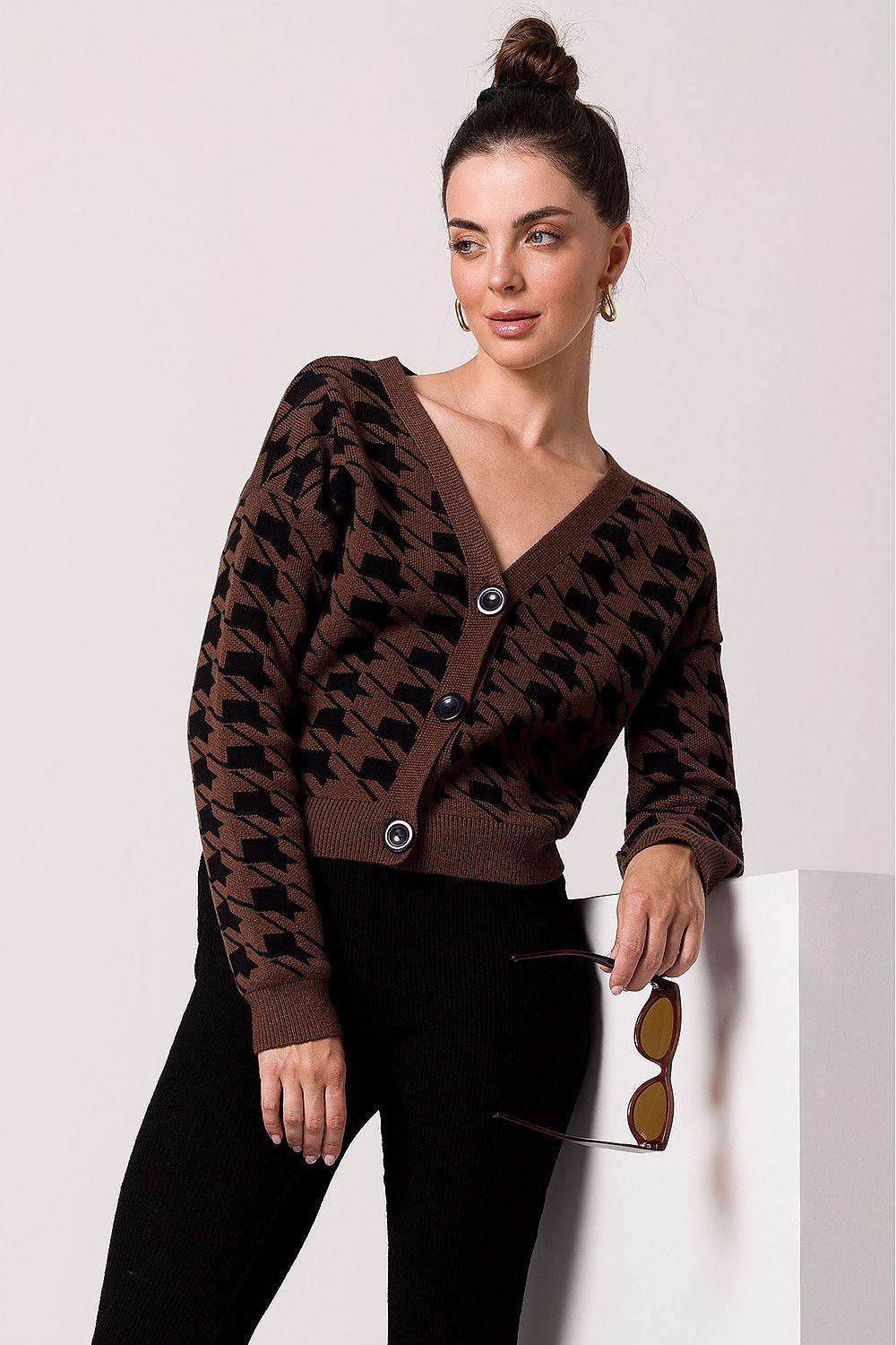 Drune | Hahnentritt Cardigan Weiche Strickware Zeitloses Muster