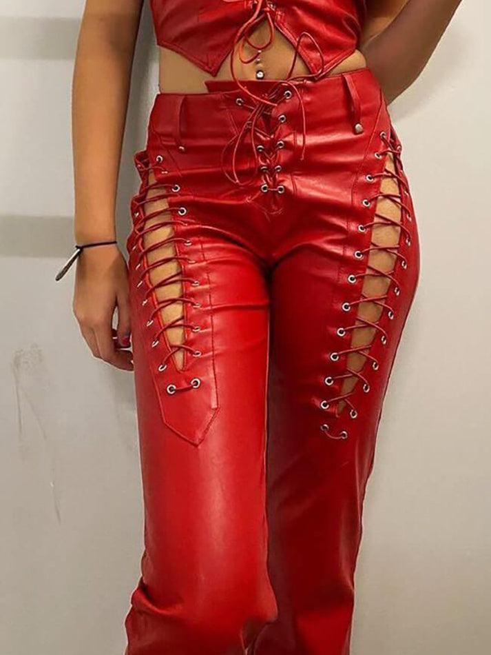 Drune | Cutout Schnürung PU-Hose