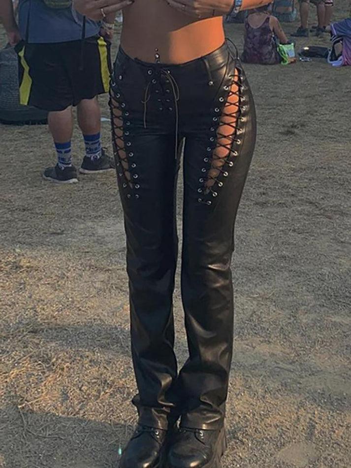 Drune | Cutout Schnürung PU-Hose