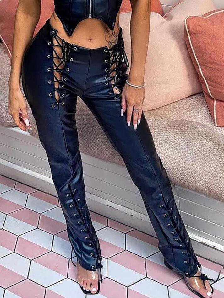 Drune | Cutout Schnürung PU-Hose