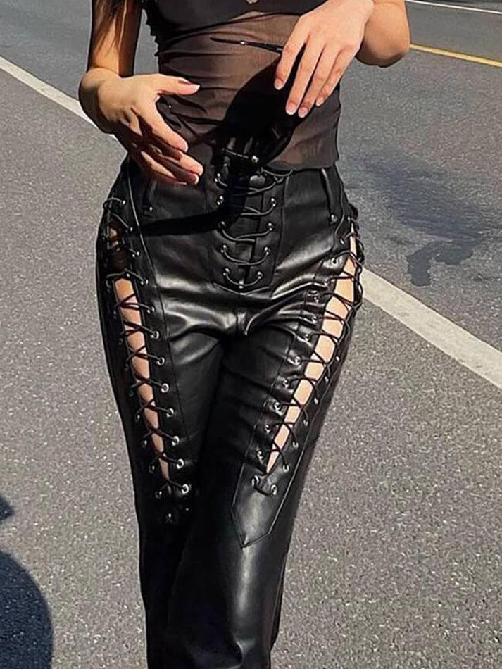 Drune | Cutout Schnürung PU-Hose