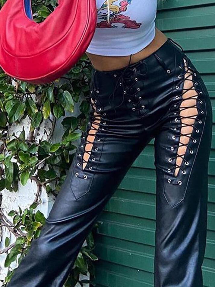 Drune | Cutout Schnürung PU-Hose