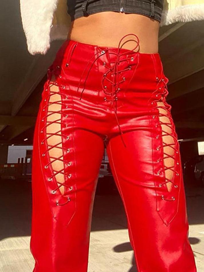 Drune | Cutout Schnürung PU-Hose