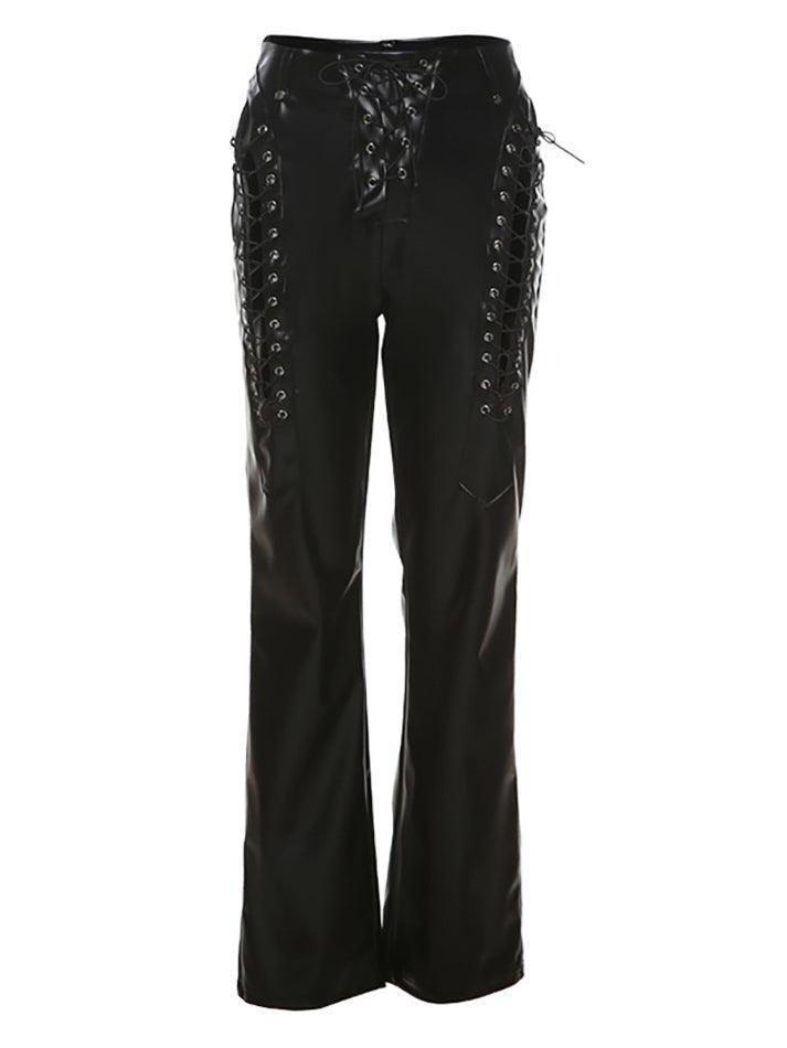 Drune | Cutout Schnürung PU-Hose