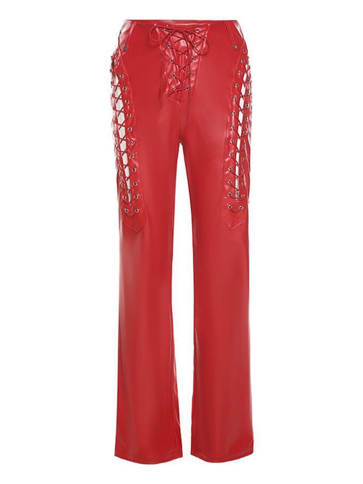 Drune | Cutout Schnürung PU-Hose