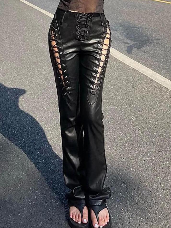 Drune | Cutout Schnürung PU-Hose