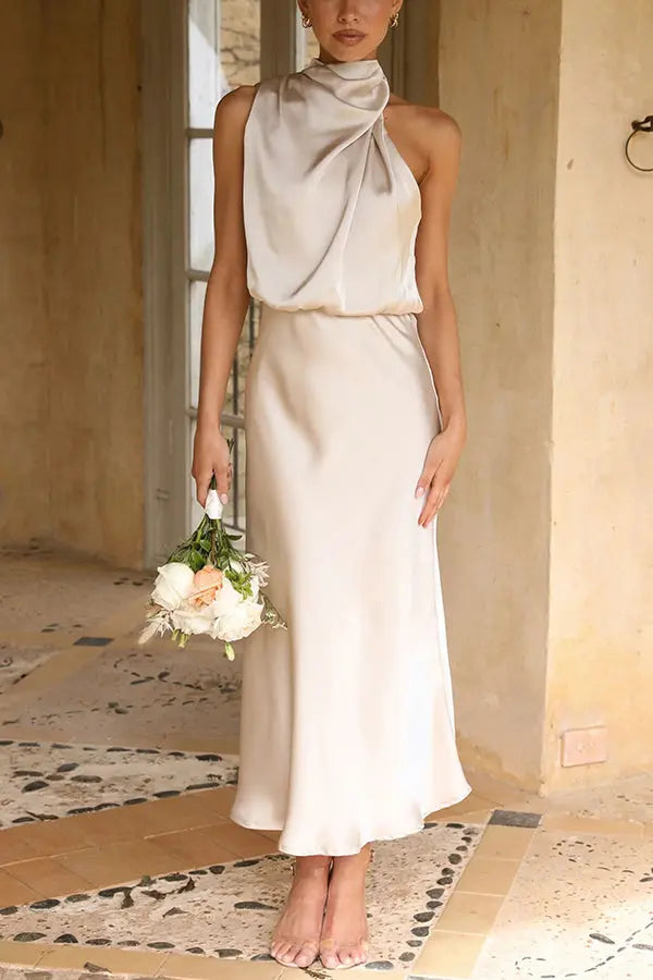 Drune | Elegantes ärmelloses Satin-Kleid für Frauen