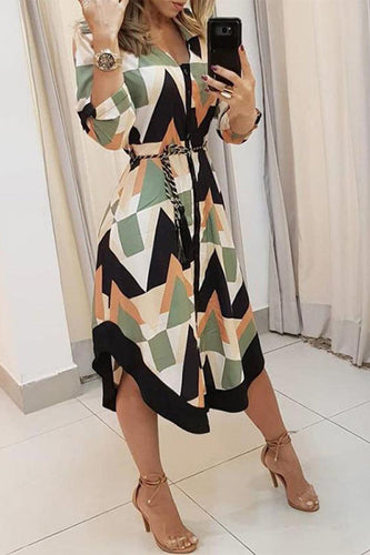 Drune | Finde Dich Gut Bedrucktes Gürtel Hemd Midi Kleid