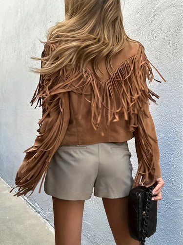 Drune | Braune Jacke - Fransenbesatz mit verkürzter Passform