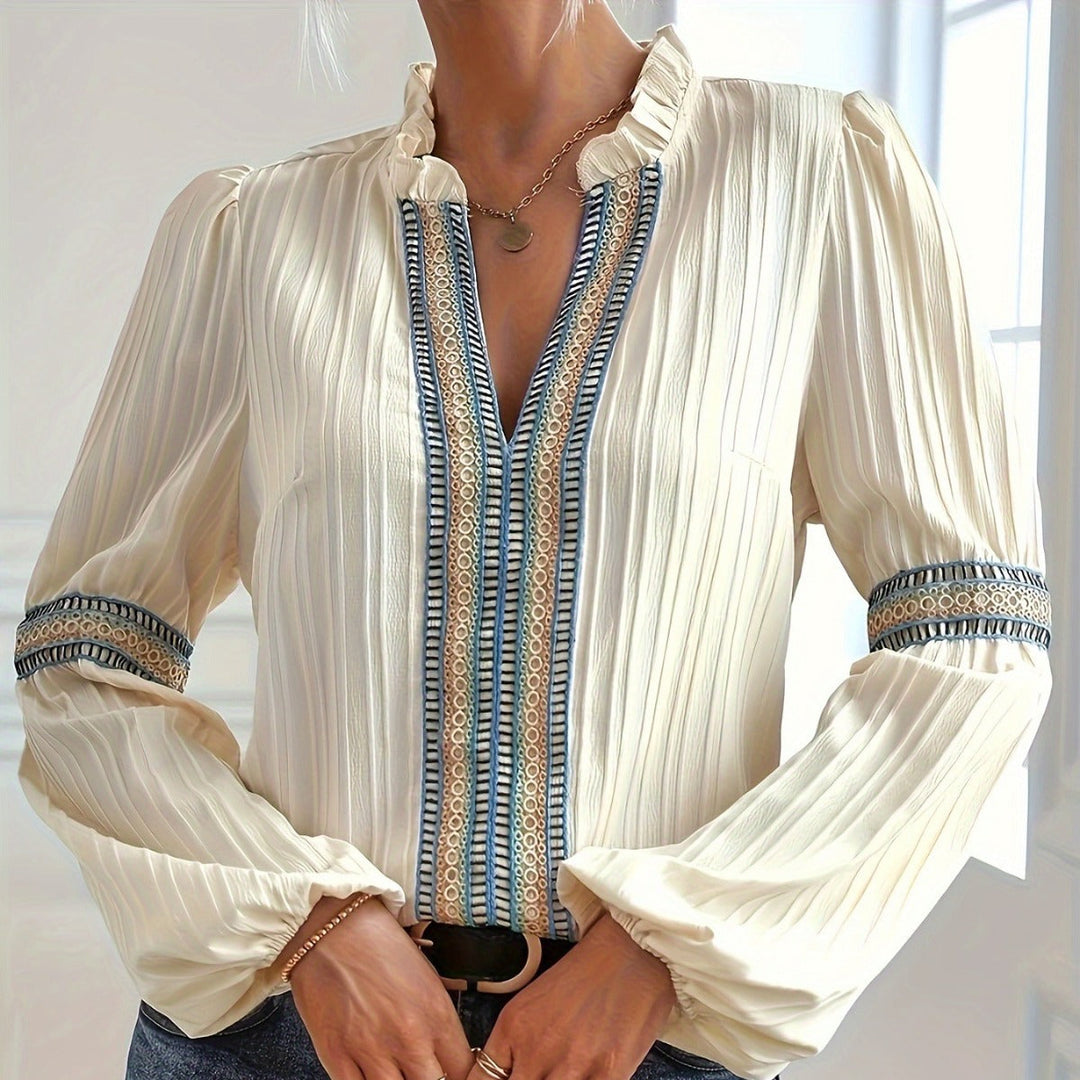 Drune Spitzen-Patchwork-Shirt mit V-Ausschnitt