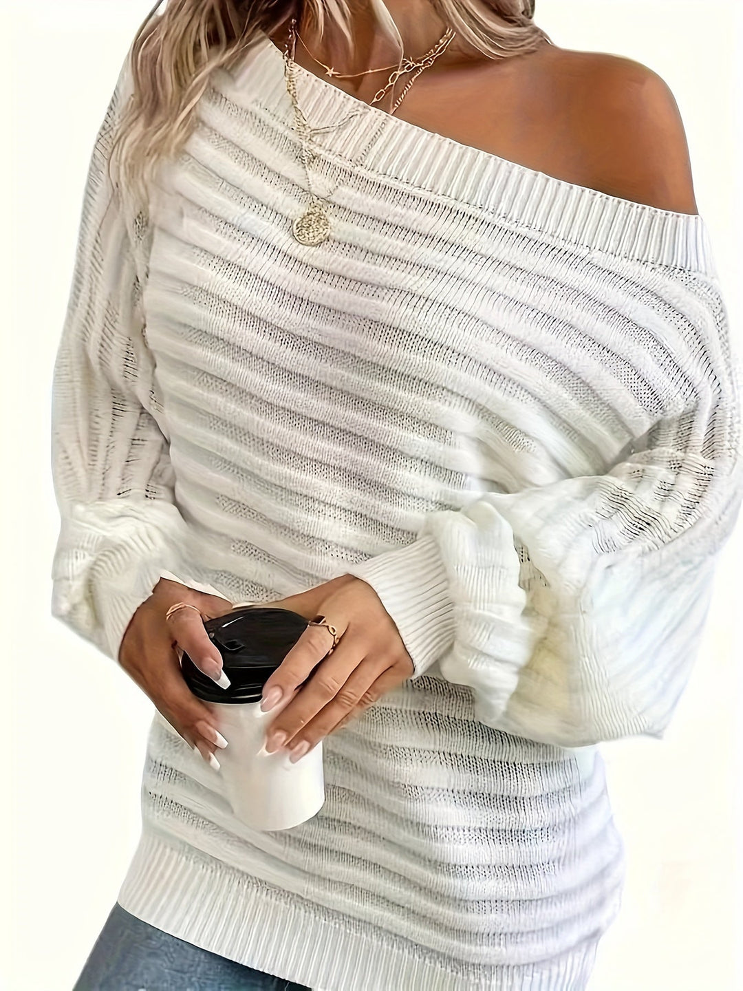 Drune | Schulterfreier Wollpullover mit bequemem Design Pullover Damen - Perfekt für lässige Tage