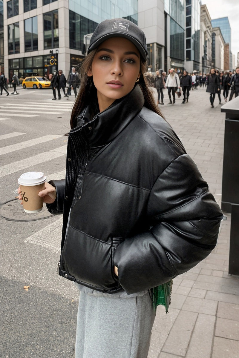 Drune | Faux Leather Isolierte Pufferjacke