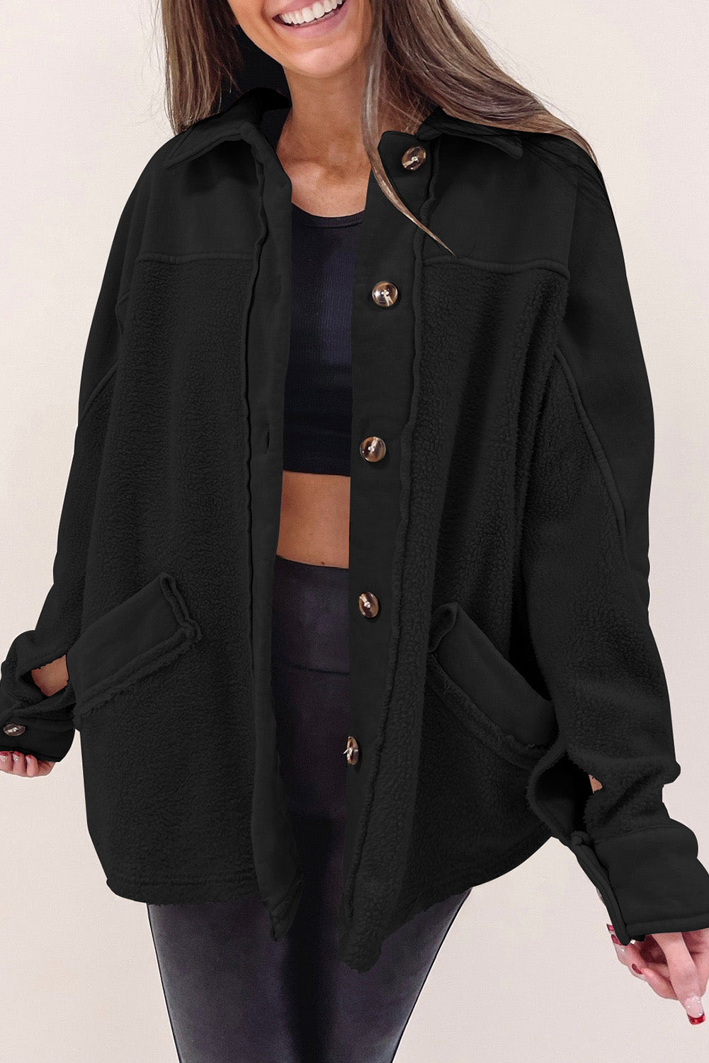 Drune | Weiche Fleecejacke mit Großen Knöpfen Polyester Komfort und Warmer Stil