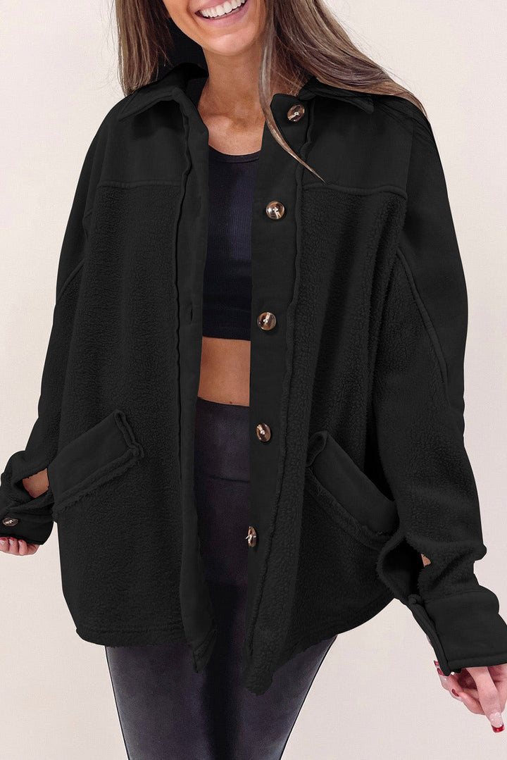Drune | Weiche Fleecejacke mit Großen Knöpfen Polyester Komfort und Warmer Stil