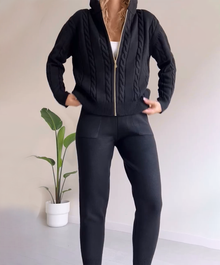 Drune | teilige gestrickte Lounge-Set - trendiger Hoodie und Jogginganzug für Damen